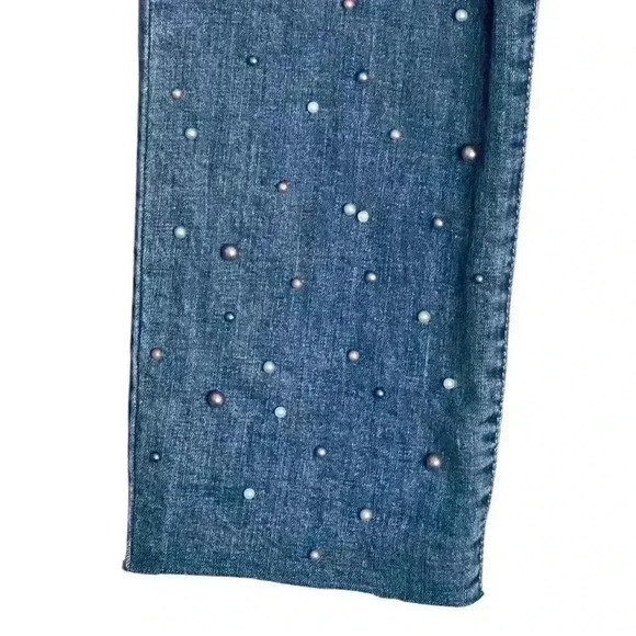 Democracy Flex-ellent Raw Hem Cropped Jeans Medium Wash Pearl Accents Women’s 10 - Picture 7 of 10